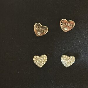 Guess Gold Tone and Pave Stone Heart Earrings - 2 Pairs - NWOT